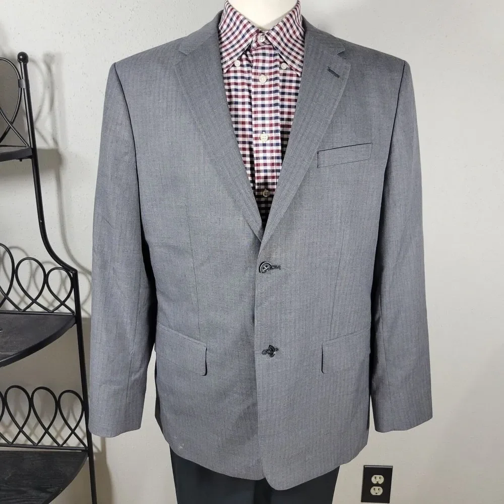 Banana Republic Men's Sport Coat‎ Blazer Gray Herringbone Polyester Blend 46L